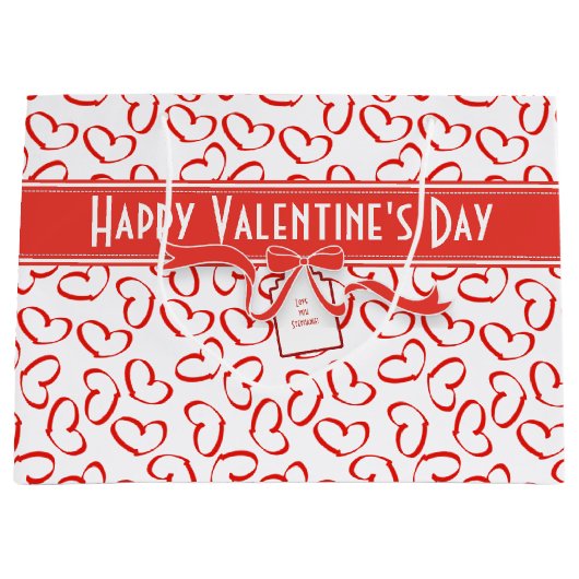 Happy Valentijnsdag Red Open Hearts Pattern Groot Cadeauzakje (Voorkant)