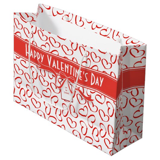 Happy Valentijnsdag Red Open Hearts Pattern Groot Cadeauzakje (Voorkant Gekanteld)