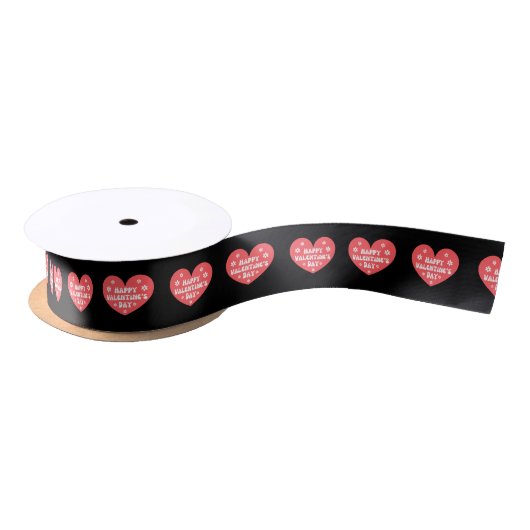 Happy Valentijnsdag Retro Cure Red Hearts Zwart Satijnen Lint (Spoel)