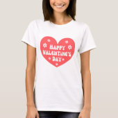 Happy Valentijnsdag Retro hart Rode witte bloemen T-shirt (Voorkant)