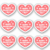 Happy Valentijnsdag, retro rood wit 9 harten Sticker (Voorkant)