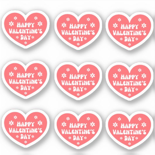 Happy Valentijnsdag, retro rood wit 9 harten Sticker (Voorkant)