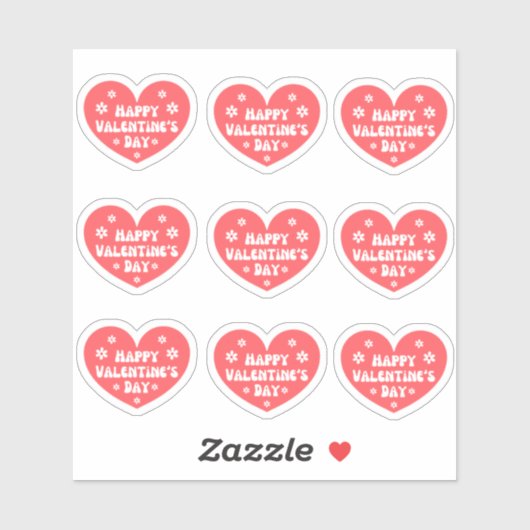 Happy Valentijnsdag, retro rood wit 9 harten Sticker (Vel)