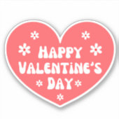 Happy Valentijnsdag, retro rood wit bloemenhart Sticker (Voorkant)