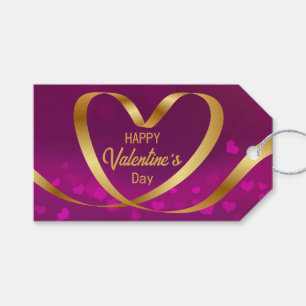 Happy Valentijnsdag ribbon Heart Gold Paars Cadeaulabel