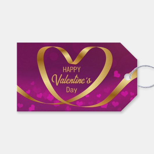 Happy Valentijnsdag ribbon Heart Gold Paars Cadeaulabel (Voorkant (Horizontaal))