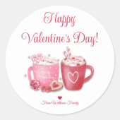 Happy Valentijnsdag, rode roze warme chocolademelk Ronde Sticker (Voorkant)