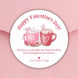 Happy Valentijnsdag, rode roze warme chocolademelk Ronde Sticker