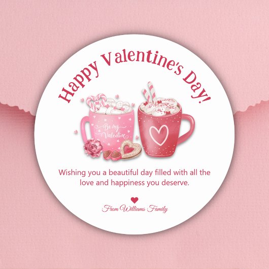 Happy Valentijnsdag, rode roze warme chocolademelk Ronde Sticker