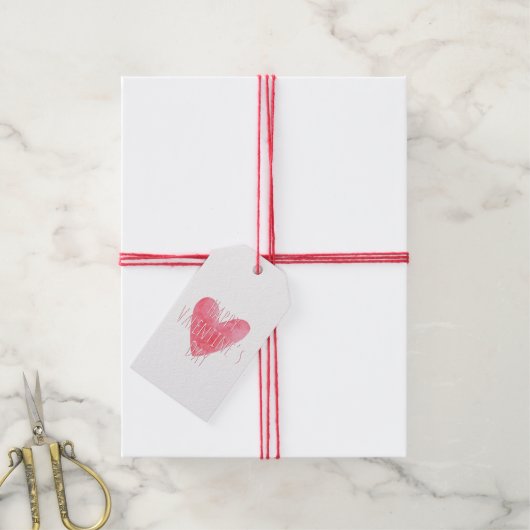 "Happy Valentijnsdag" Rood Waterverf hart Cadeaulabel (Met Touw)