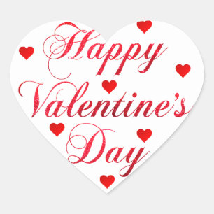 HAPPY VALENTIJNSDAG Rood Wit Glitter Hart Sticker