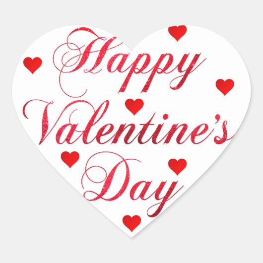 HAPPY VALENTIJNSDAG Rood Wit Glitter Hart Sticker (Voorkant)