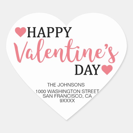 HAPPY VALENTIJNSDAG Roze Hart Retouradres Sticker (Voorkant)