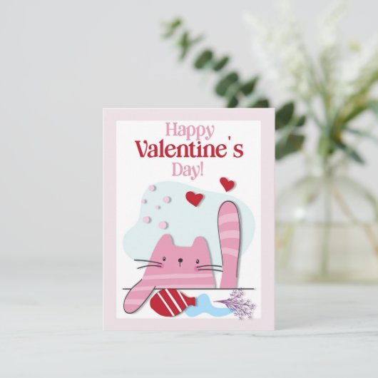 Happy Valentijnsdag roze kat kitten Kaart (Staand voorkant)