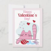 Happy Valentijnsdag roze kat kitten Kaart (Voorkant)