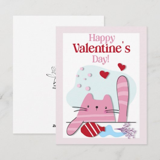 Happy Valentijnsdag roze kat kitten Kaart (Voorkant / Achterkant)