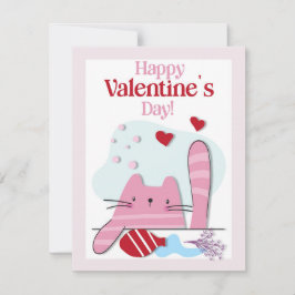 Happy Valentijnsdag roze kat kitten Kaart