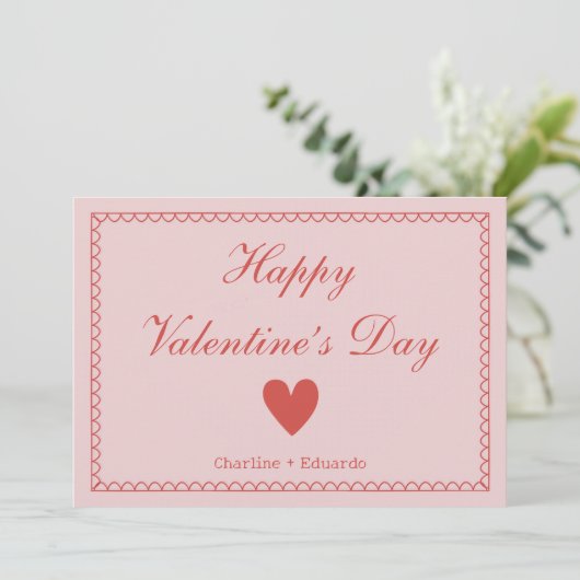 Happy Valentijnsdag Roze Rood Bedankkaart (Staand voorkant)