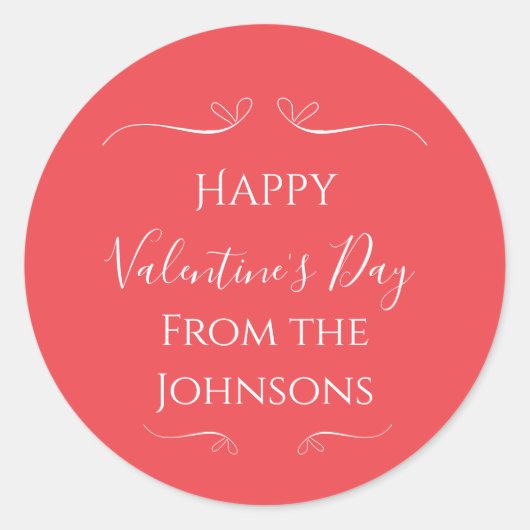 Happy Valentijnsdag Roze Rood van familienaam Ronde Sticker (Voorkant)