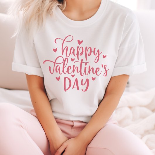 Happy Valentijnsdag roze script met harten T-shirt