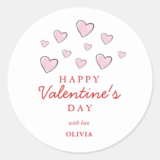 Happy Valentijnsdag roze & witte harten Ronde Sticker (Voorkant)