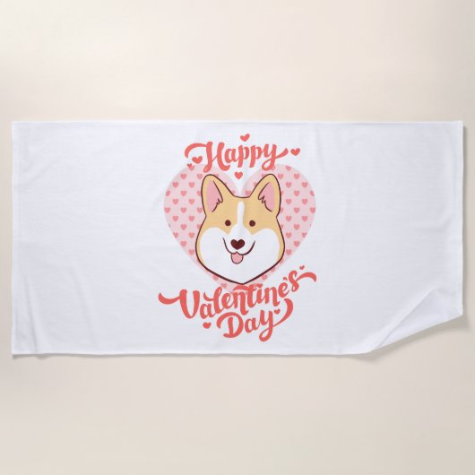 Happy Valentijnsdag Schattige Corgi Dog Strandlaken (Voorkant)