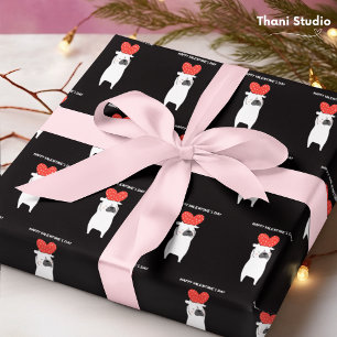 Happy Valentijnsdag Schattige Pug & Red Heart Zwar Cadeaupapier
