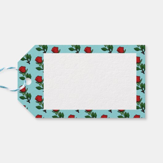 Happy Valentijnsdag Single Red Rose Pattern Cadeaulabel (Achterkant Horizontaal)