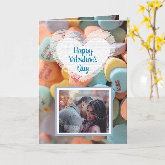 Happy Valentijnsdag Snoep hartfoto kaart (Gele Bloem)