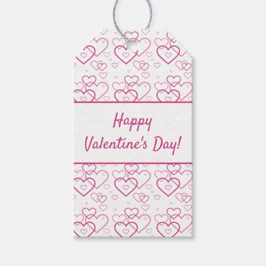 Happy Valentijnsdag tekst & roze hartenpatroon Cadeaulabel (Voorkant)
