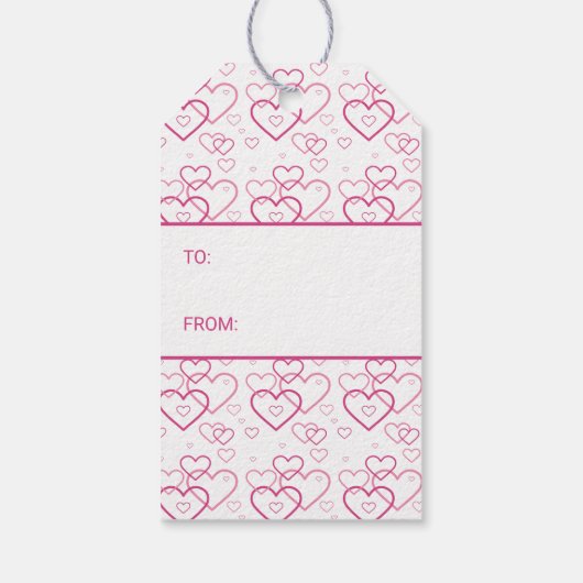 Happy Valentijnsdag tekst & roze hartenpatroon Cadeaulabel (Achterkant)