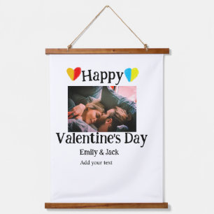 Happy valentijnsdag voeg paar naam foto eenvoudig  hangend wandkleed