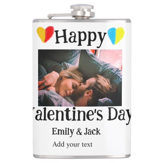 Happy valentijnsdag voeg paar naam foto eenvoudig  heupfles (Voorkant)