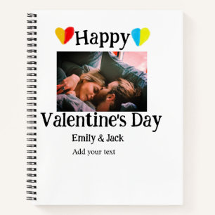 Happy valentijnsdag voeg paar naam foto eenvoudig notitieboek