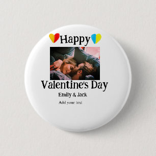 Happy valentijnsdag voeg paar naam foto eenvoudig  ronde button 5,7 cm
