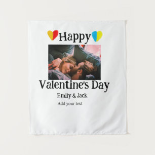 Happy valentijnsdag voeg paar naam foto eenvoudig  wandkleed