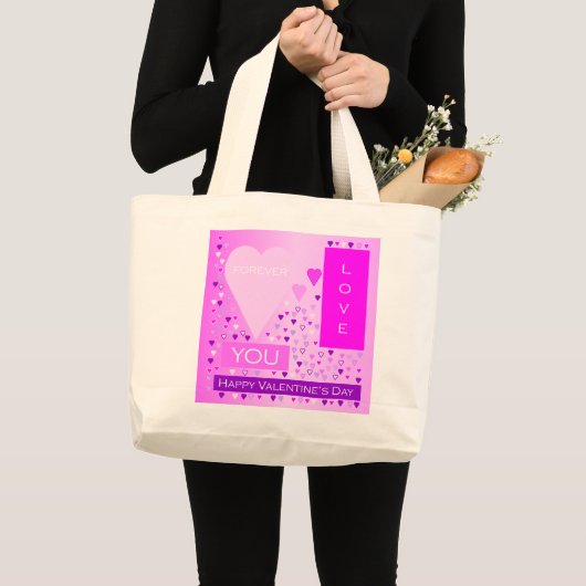 Happy Valentijnsdag voor liefde hartenroze Grote Tote Bag (Voorkant (product))