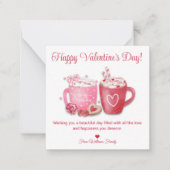 Happy Valentijnsdag, warme chocolademelk roze vaka Notitiekaartje (Voorkant)