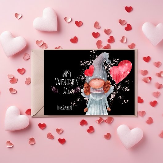 Happy Valentijnsdag Waterverf Girly Gnome Pun Feestdagenkaart