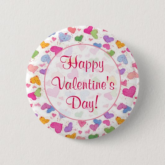 Happy Valentijnsdag Waterverf Pastel Hearts Ronde Button 5,7 Cm (Voorkant)