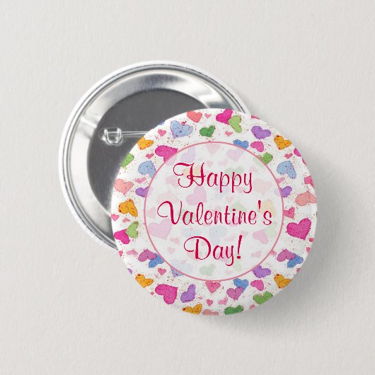 Happy Valentijnsdag Waterverf Pastel Hearts Ronde Button 5,7 Cm (Voorkant /achterkant)