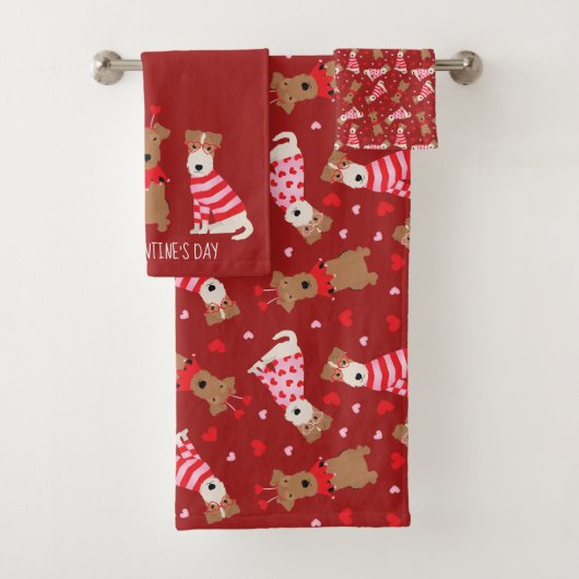 Happy Valentijnsdag Welsh Wire Fox Terrier Honden Bad Handdoek (Insitu)