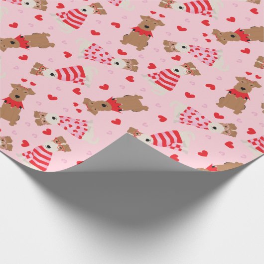 Happy Valentijnsdag Welsh Wire Fox Terrier Honden Cadeaupapier (Hoek)