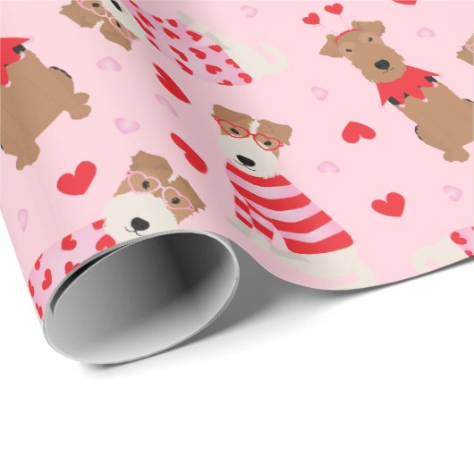 Happy Valentijnsdag Welsh Wire Fox Terrier Honden Cadeaupapier (Rol Hoek)