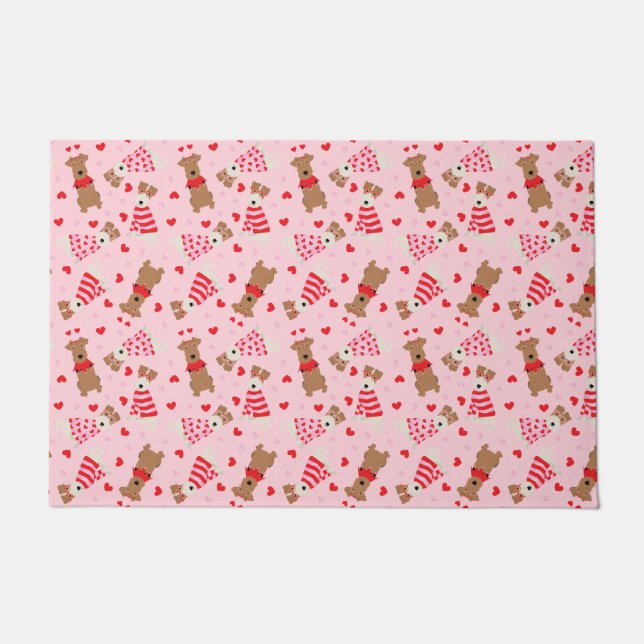 Happy Valentijnsdag Welsh Wire Fox Terrier Honden Deurmat (Voorkant)