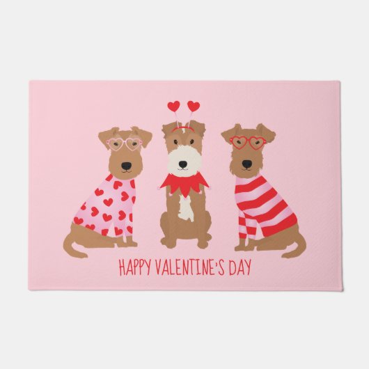 Happy Valentijnsdag Welsh Wire Fox Terrier Honden Deurmat (Voorkant)