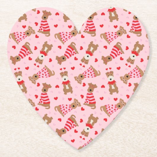 Happy Valentijnsdag Welsh Wire Fox Terrier Honden Kartonnen Onderzetters (Voorkant)