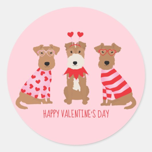 Happy Valentijnsdag Welsh Wire Fox Terrier Honden Ronde Sticker (Voorkant)