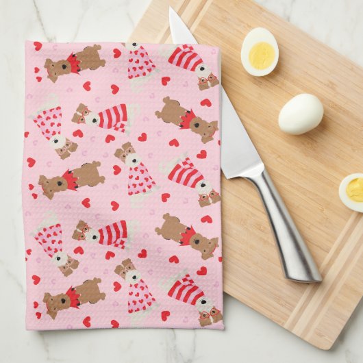 Happy Valentijnsdag Welsh Wire Fox Terrier Honden Theedoek (Quarter Fold)