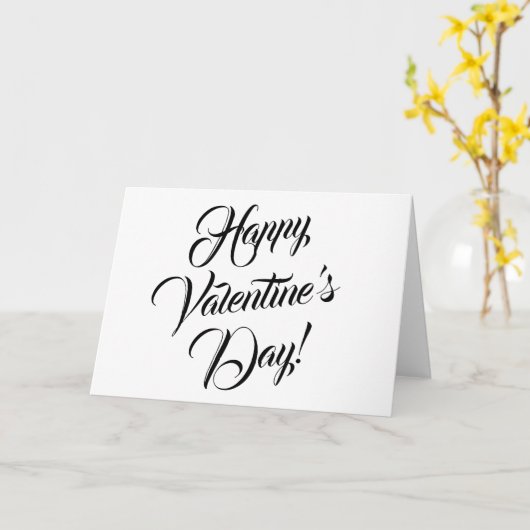 Happy Valentijnsdag wit zwart elegant script Kaart (Gele Bloem)
